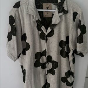 OAS Men's Tan and Green Floral Shirt